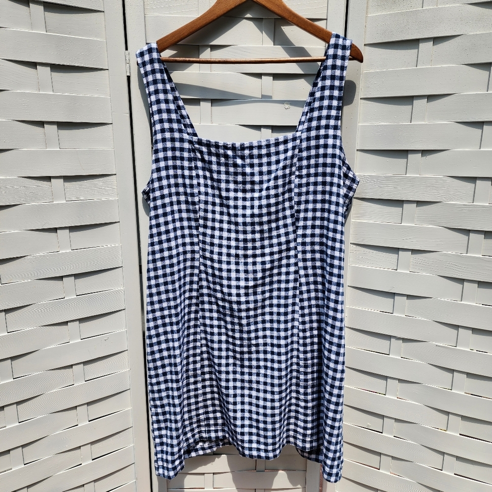 Old Navy Gingham Linen Rayon Square Neck Dress